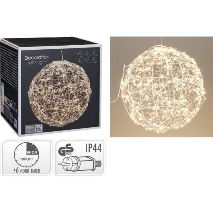 SFERA METALLO ARGENTO 200 LED D.18